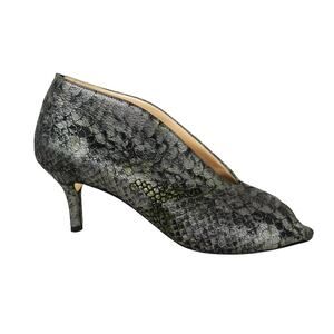 Amalfi by Rangoni Silver Metallic Snake Print Open Toe Heels Pumps Booties 8.5